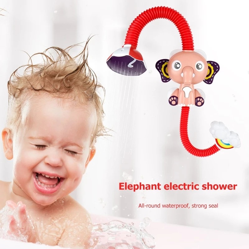 Mainan Mandi Bayi / Anak Bentuk Gajah Elektrik Dapat Berputar 360 Derajat° Mainan Semprotan Air Sirkulasi Adjustable Dengan Suction Cup Untuk Kamar Mandi Anak