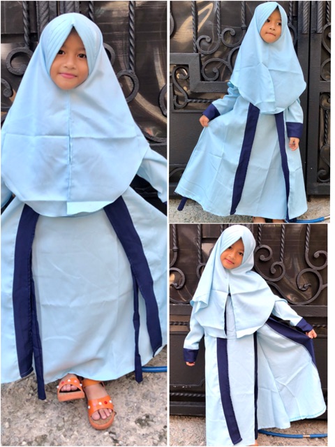 Gamis syari set moscrepe anak usia 3-12 tahun