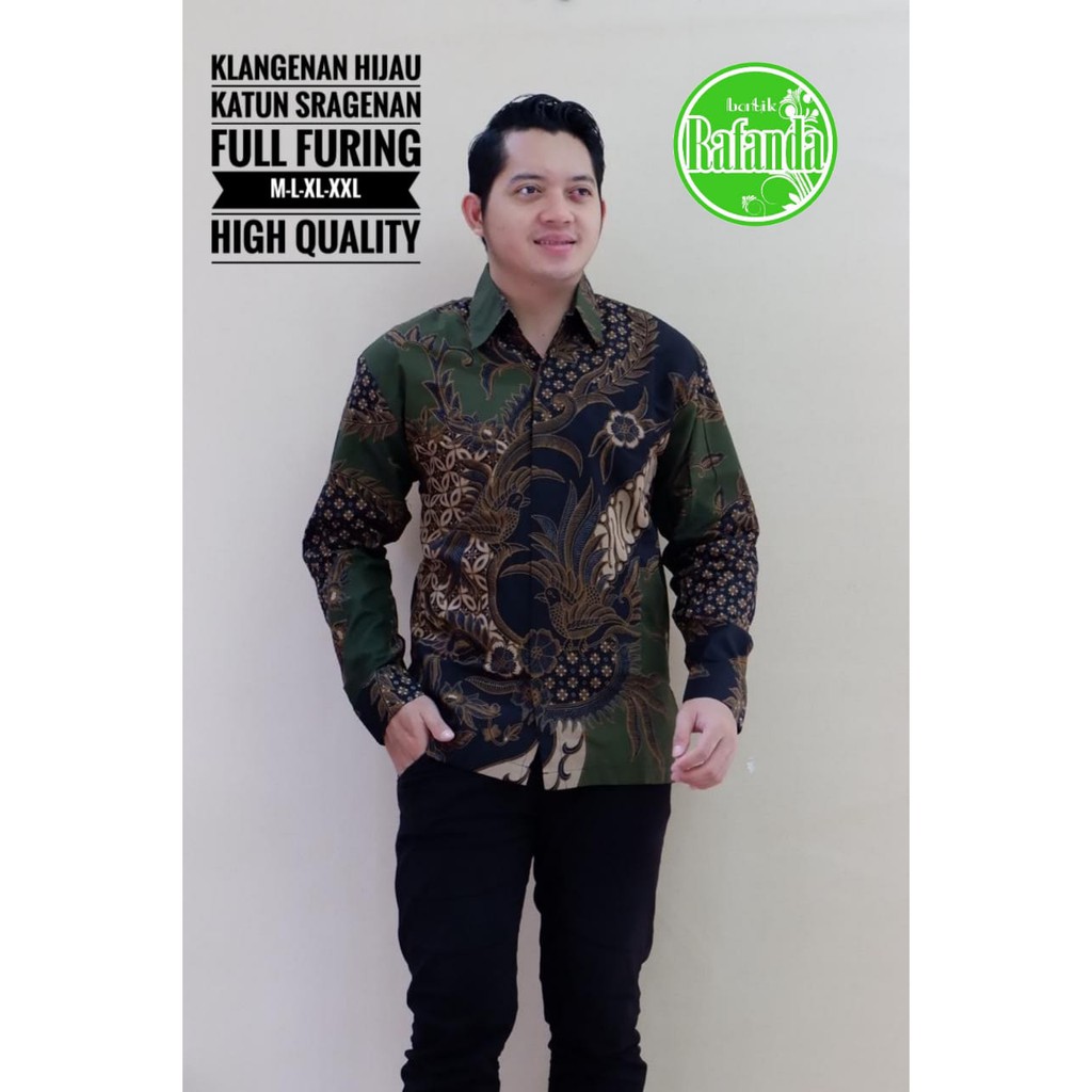 KLANGENAN HIJAU Kemeja Batik Pria Lengan Panjang Katun Halus FULL FURING Batik Raffanda