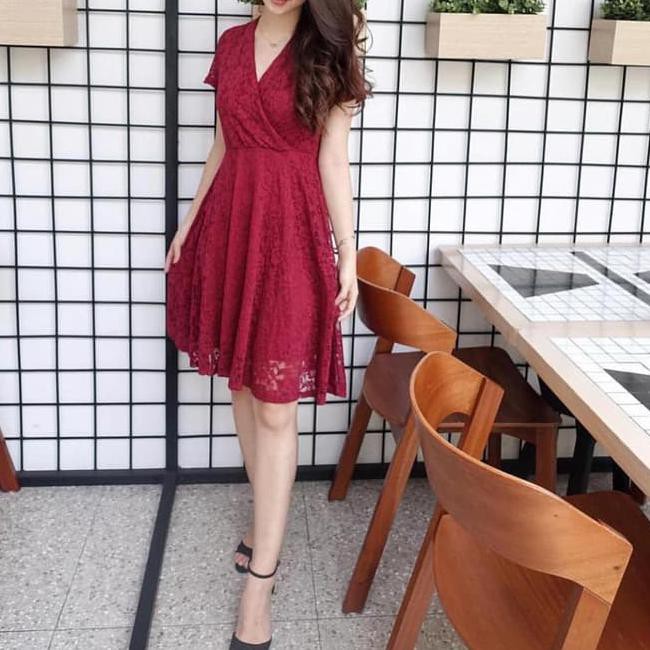 4282 mini dress brukat lapis furing maroon - multicolor, xs 48jn