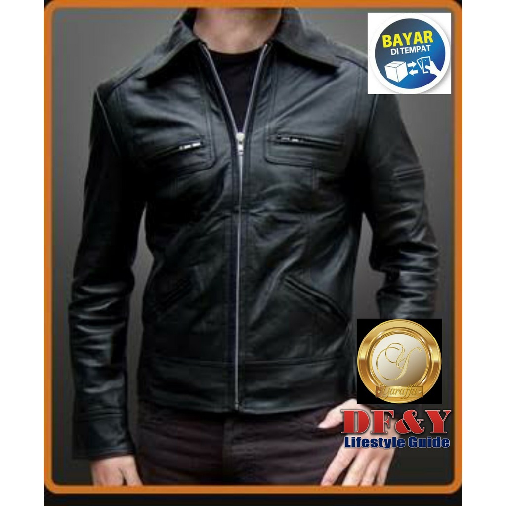 Yarrafa Jaket Kulit Pria Semi fomal Hitam / Jaket Pria Kulit PU Super Asli Garut / Jaket Kulit Korea