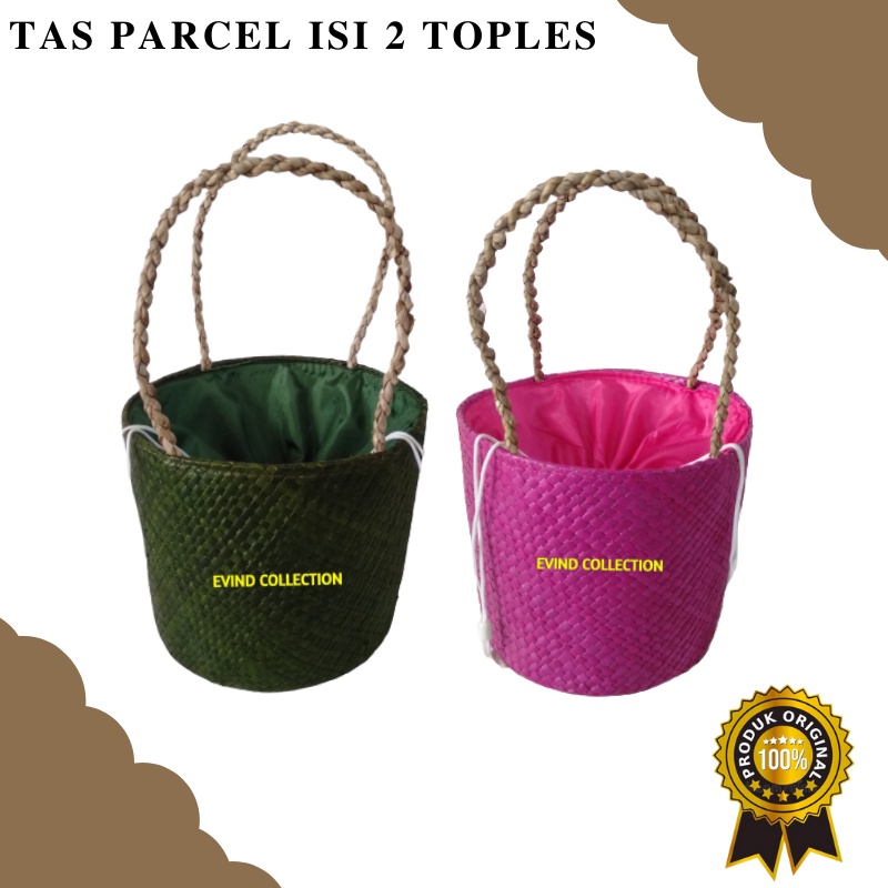 Keranjang Hampers Anyaman Pandan Isi 2 Toples Tas Parcel Lebaran