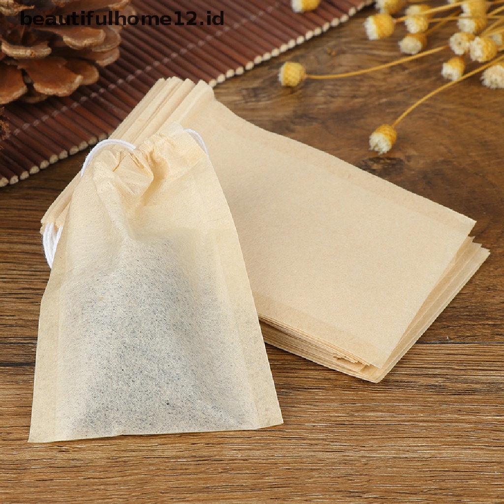 【beautifulhome12.id】 100Pcs/lot Empty Paper Tea Bags Filter Drawstring Teabags for Herb Loose Tea .