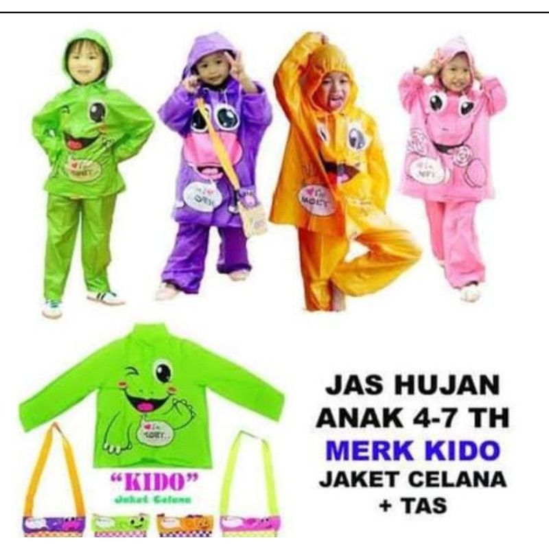 jas hujan kido anak/jas hujan anak usia 4-7 tahun