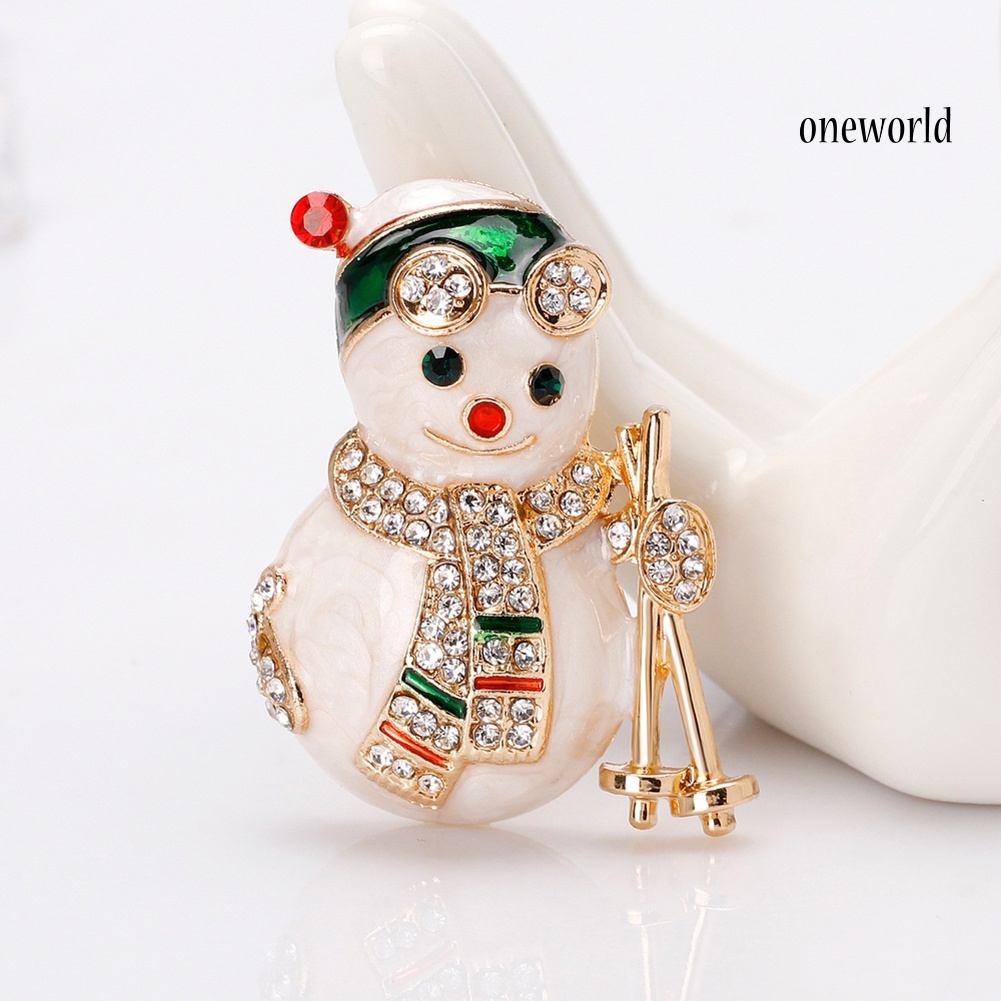 OW@ Lady Rhinestone Inlaid Christmas Snowman Enamel Brooch Pin Lapel Decor Xmas Gift