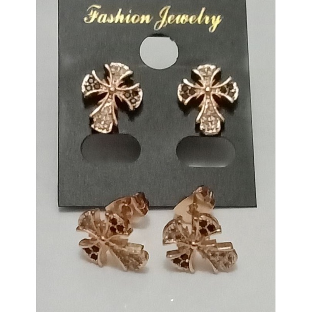 NJJ478. Anting tusuk xuping wanita lapis emas dgn mata zircon model salib