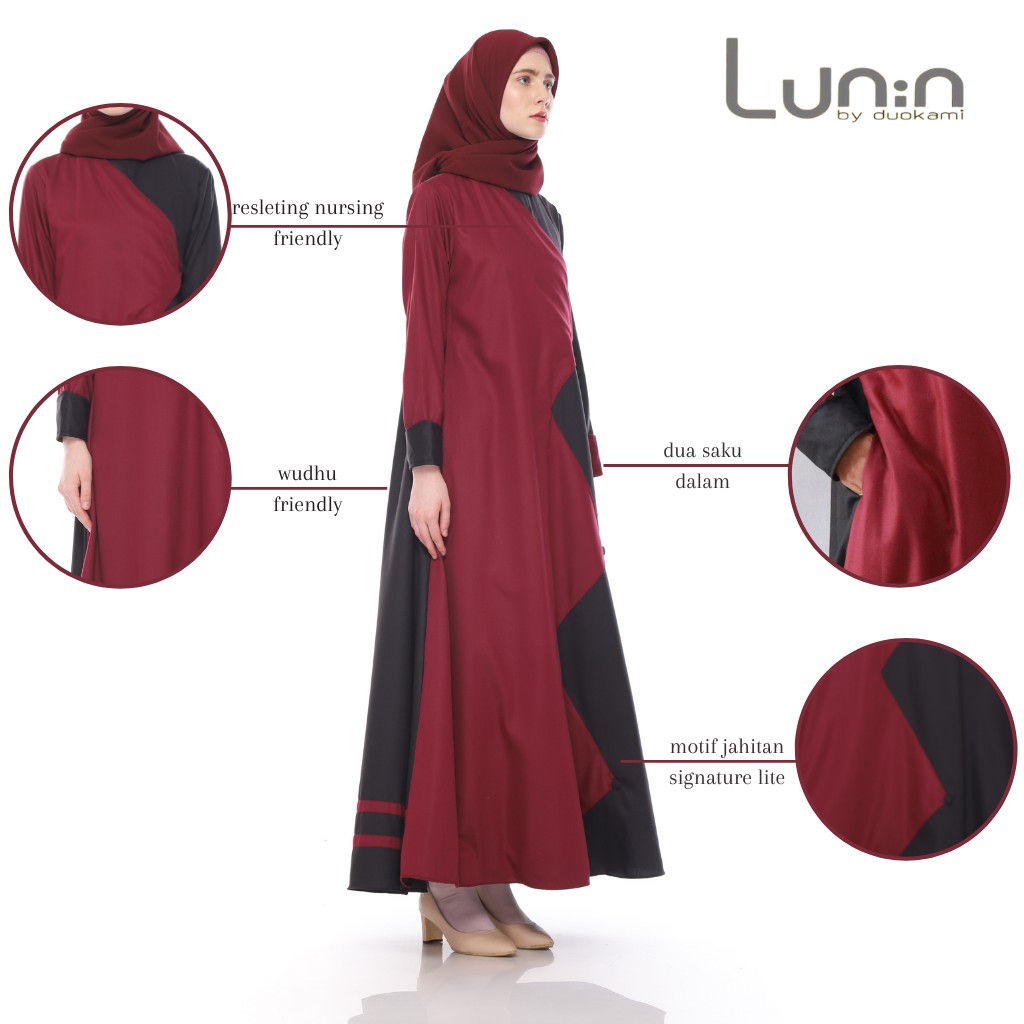 LUNIN LITE MAVEN MAROON GAMIS SYARI SET / GAMIS WANITA / GAMIS REMAJA / DRESS MUSLIM /GAMIS JUMBO
