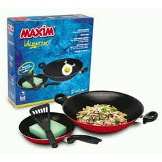 WAJAN MAXIM VALENTINO SET MAXIM ORIGINAL WOK FRYPAN TEFLON ANTI LENGKET PENGGORENGAN 2.200