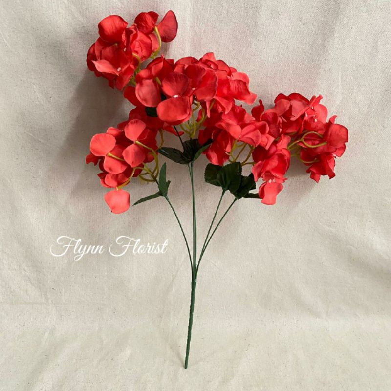 Bunga Hydrangea X5 (satuan) Bunga Artificial / Bunga Plastik / Bunga Dekorasi / Pernikahan-Merah