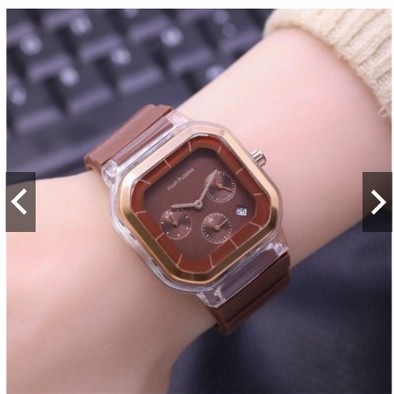 (SS) JAM TANGAN WANITA CASE KOTAK STRAP RUBBER CRONO TIGA OFF HP-35