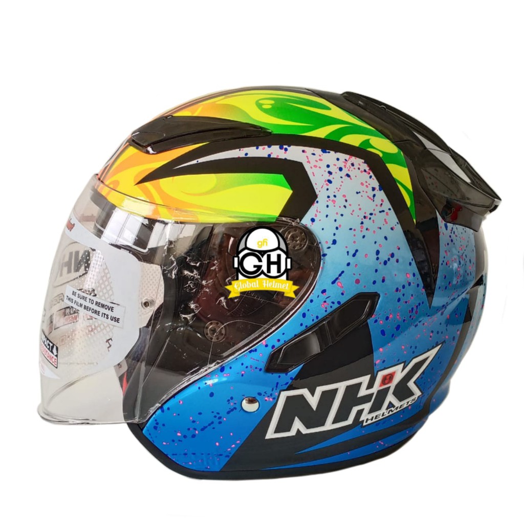 HELM NHK R1 SE KAREL WINTER BLACK BLUE DOUBLE VISOR HALF FACE