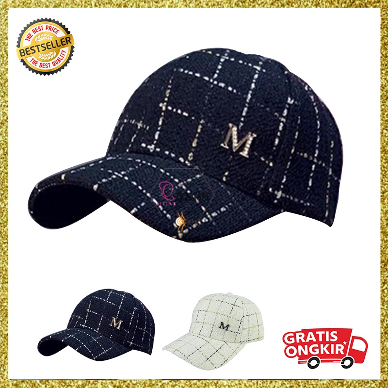 Topi Baseball Pria Wanita Unisex Aksen Rajut Kotak Huruf M Casual Cap Olahraga Golf Sport Import TWB