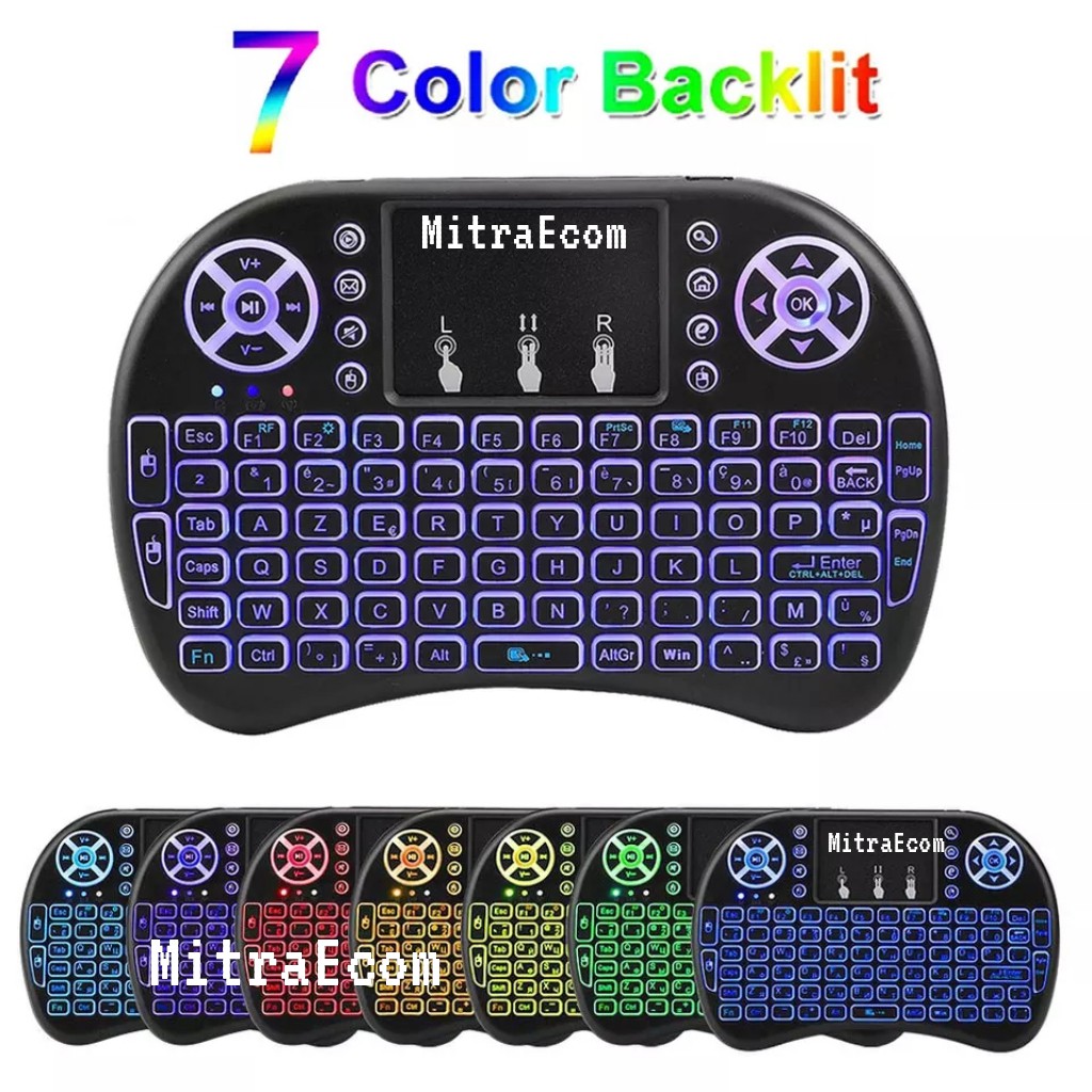 Mini Keyboard Wireless i8 backlite 7 Colour Wireless Mouse Touchpad tanpa kabel / Nirkabel