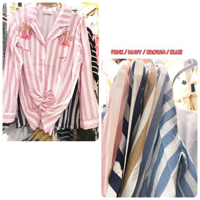 Pakaian Wanita Bigsize Jumbo Kemeja Import Bangkok Katun Mix Bordir Import Fit L  BKK078