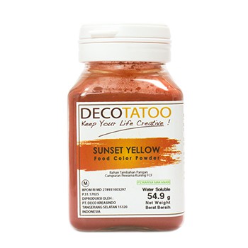 

Pewarna Makanan ORANGE, Sunset Yellow Decotatoo powder WATER Soluble 54.9 Gr