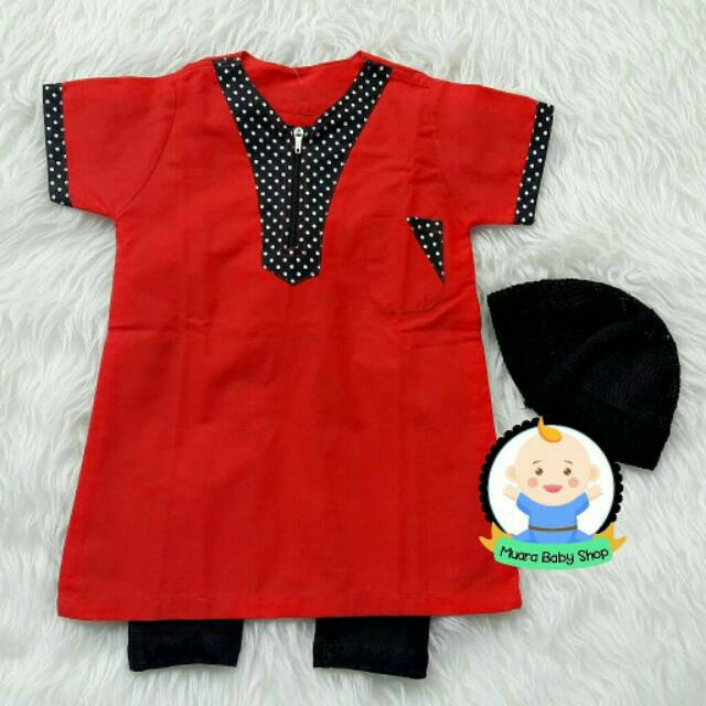 Gamis koko turki merah cabe polka