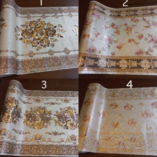 ,,,,,,,] Taplak Meja Tamu Plastik Panjang Meteran Gold Unik Mewah 3 Dimensi