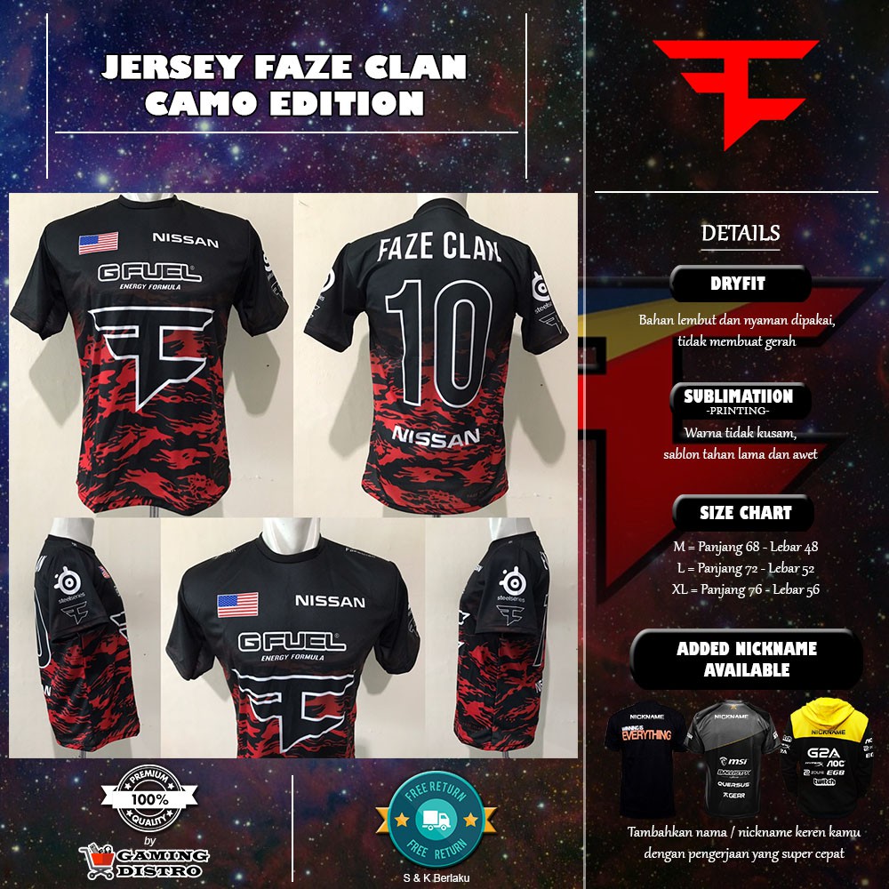 Jersey Faze Clan Camo - Kaos Game Faze Clan Camo