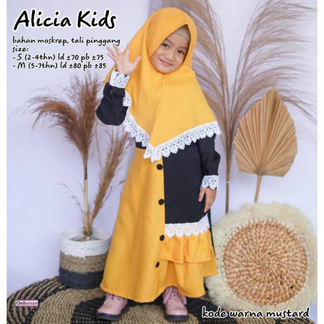 Gamis anak gamis syari anak balita 2 3 4 tahun baju muslim anak Alicia Kids Ori by Orikenzo