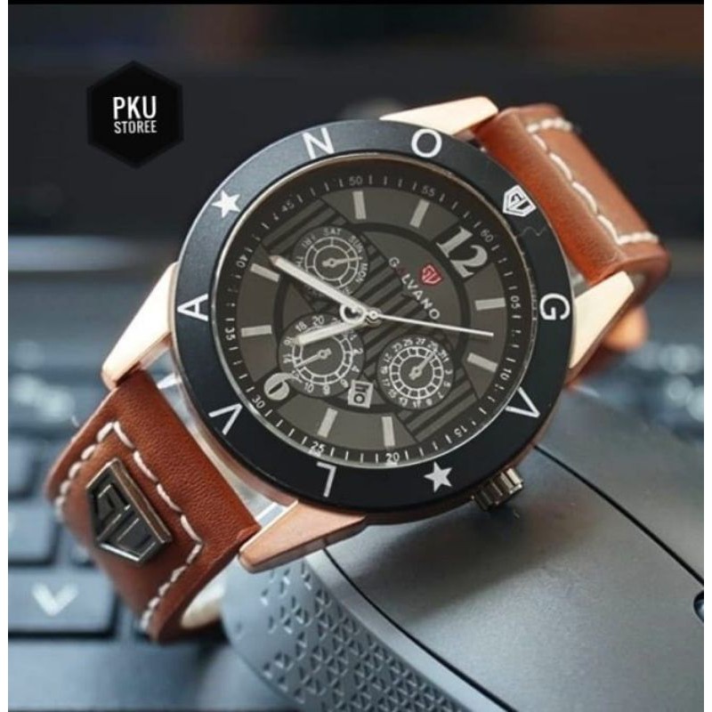 JAM TANGAN KULIT GALVANO PRIA WATER RESISTANT ORIGINAL