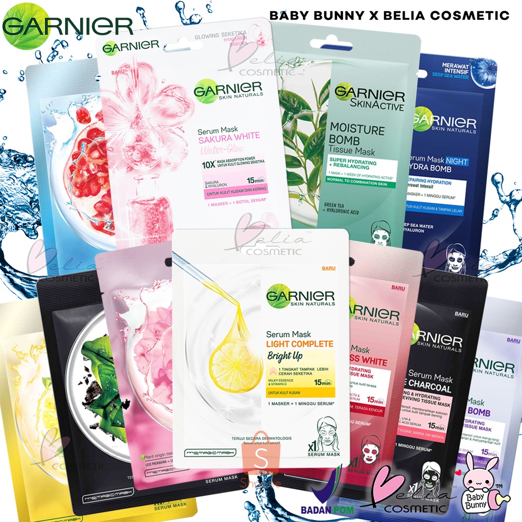 ❤ BELIA ❤ Garnier Sheet Sheets Mask All Variant Hydra Bomb | Serum |  Bright Up | Hydrabomb Masker ✔️BPOM