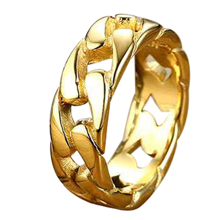 Cincin Model Rantai Twist Hollow Bahan Stainless Steel Warna Emas