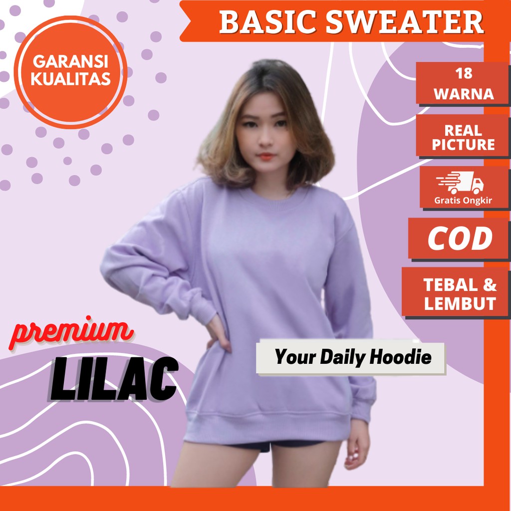 Sweater Polos Ungu Muda Lilac Oversize Korea Couple Wanita Cewek Premium Tebal Halus  Sweter Viral