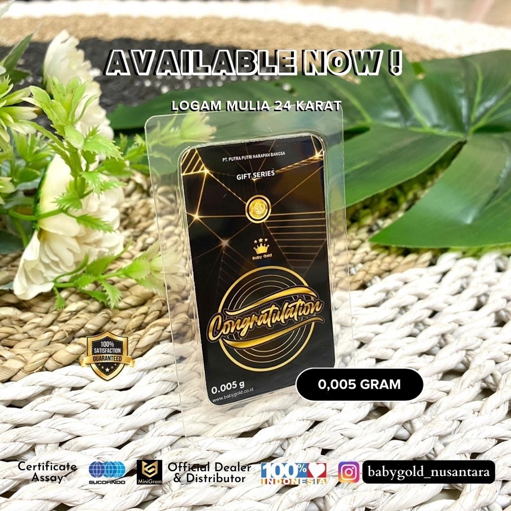Emas Logam mulia 24 Karat Gift Series Babygold 0.001 0.002 0.005 gram Souvenir Hadiah Wedding Pernikahan Bandung Dealer Emas Mini-BG Congrat Hitam