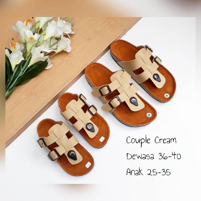 SB ~ Sandal Birken COUPLE IBU ANAK KREM//HARGA SATUAN