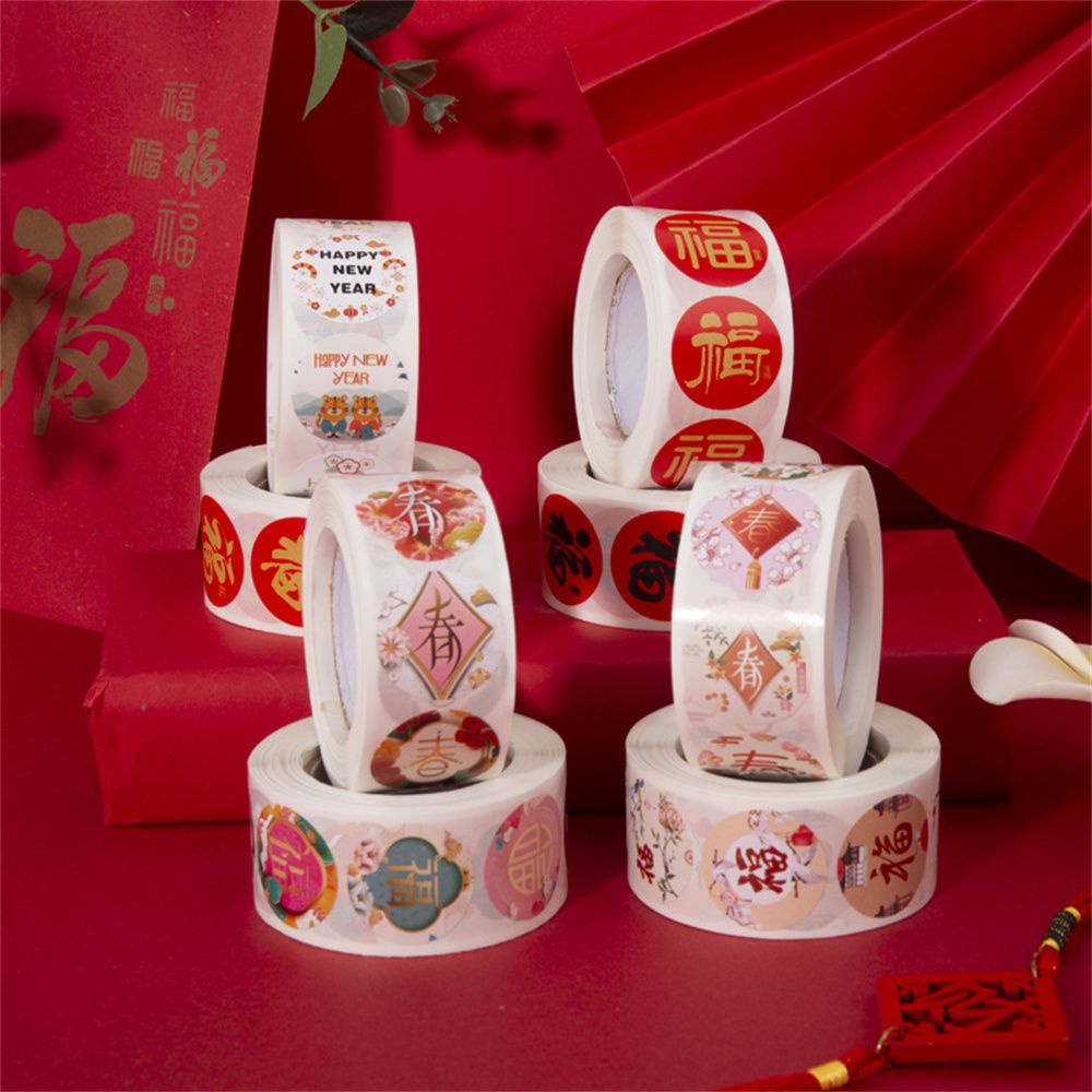 500pcs/roll Chinese Tiger Happy New Year Stickers Spring Festival Decorative Stickers Wrapping Gift Box Label New Year Tags Seal Sticker