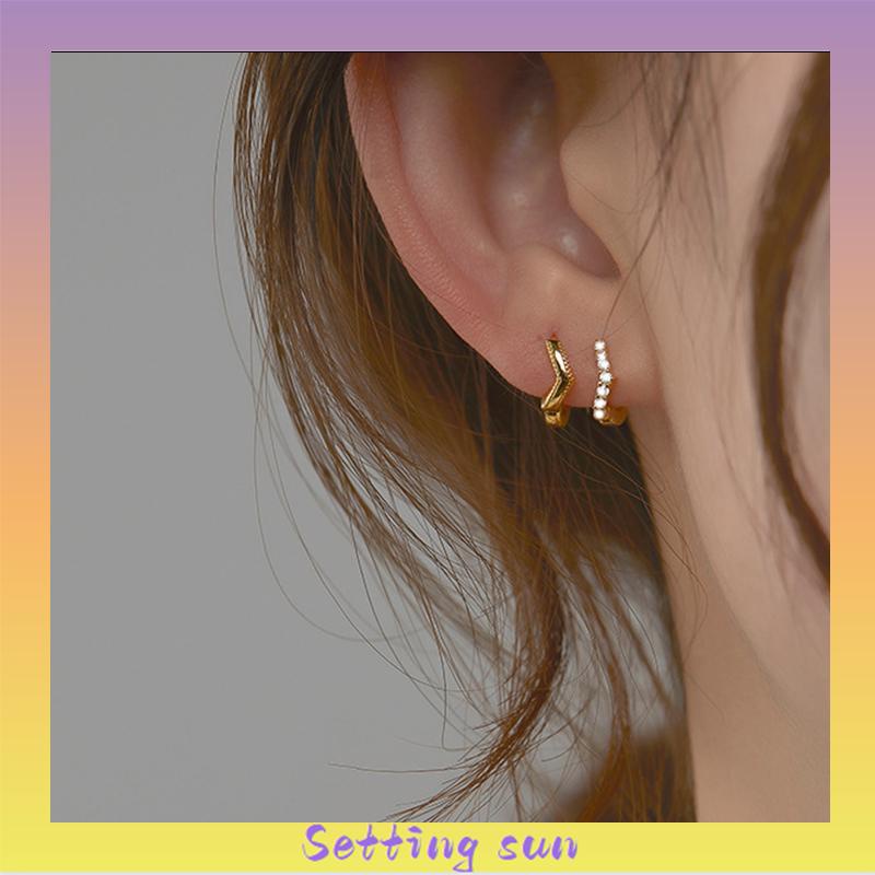 1 Pasang Anting Hoop Zirkon Mini Berlapis Emas 14K Anting Tindik Huggie Anting Tulang Rawan TN