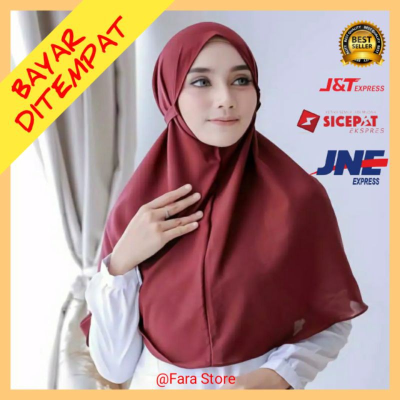 Kerudung Bergo Maryam Tali Non Pet Moscrepe Premium Hijab Instan Jilbab Instant Krudung Polos