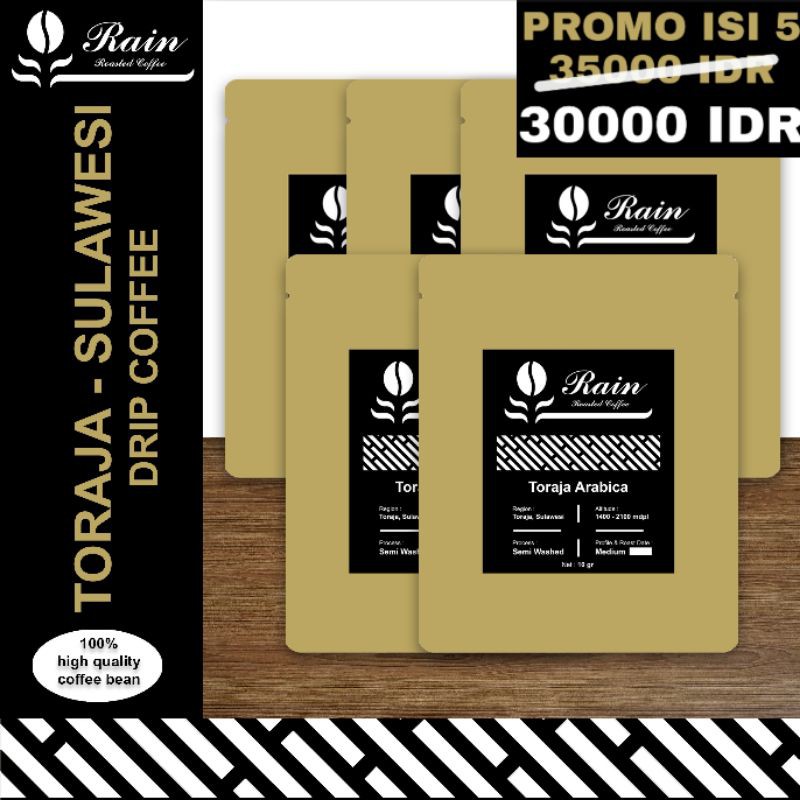 

Rain Drip Coffee Arabica Toraja - 5 Sachets