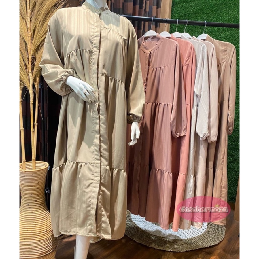 CASAHERMOZA || Mididress Ruffle Saten Polos / Tunik Dress Satin Pastel / Tunik Dress Import