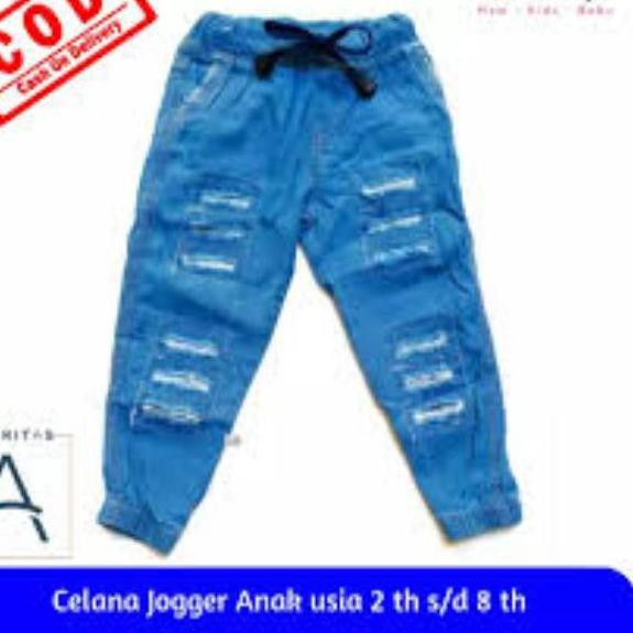 Hot Sell celana  anak  joger denim sobek  jeans jins bahan 