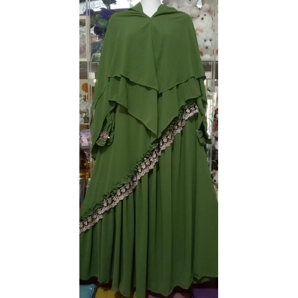 Gamis syar.i ceruti babydoll  dewasa dan anak model serong renda hitam kriwil # RKS