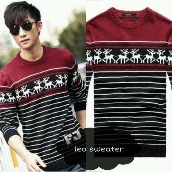 Sweater Leo Sweater Pakaian Baju Sweater Rajut Korea Pria Lengan Panjang