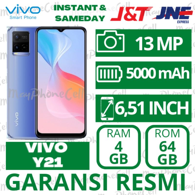 Vivo Y21 Y21A Ram 4+1GB Internal 64GB 4+1/64 Hp New Baru Garansi Resmi 1 Tahun 12 Bulan IMEI Terdaftar di Kominpo Resmi