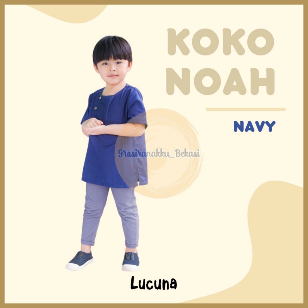 Koko Anak Noah Lucuna Linen Warna Navy 1-5tahun