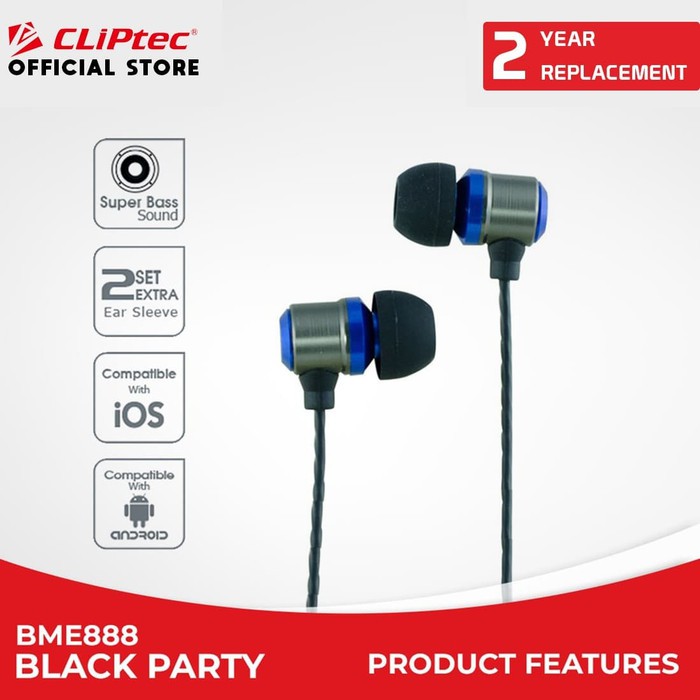 CLIPtec BME888 - Black Party Earphone Bass with Microphone