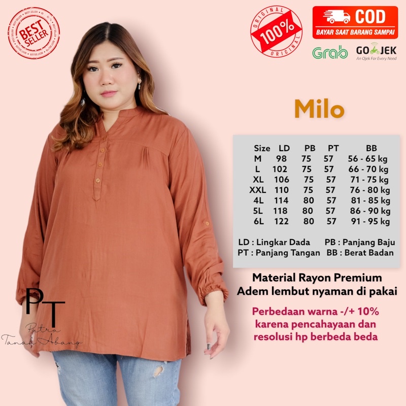blouse atasan polos big size milo coklat susu baju wanita cewek perempuan muslimah rayon jumbo Busui
