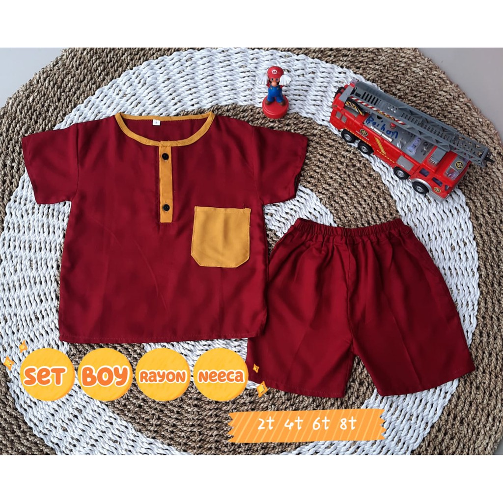 Setboy Rayon Junior Celana Pendek Setelan Anak Cowok Rayon Polos Size 2,4,6,8 Tahun