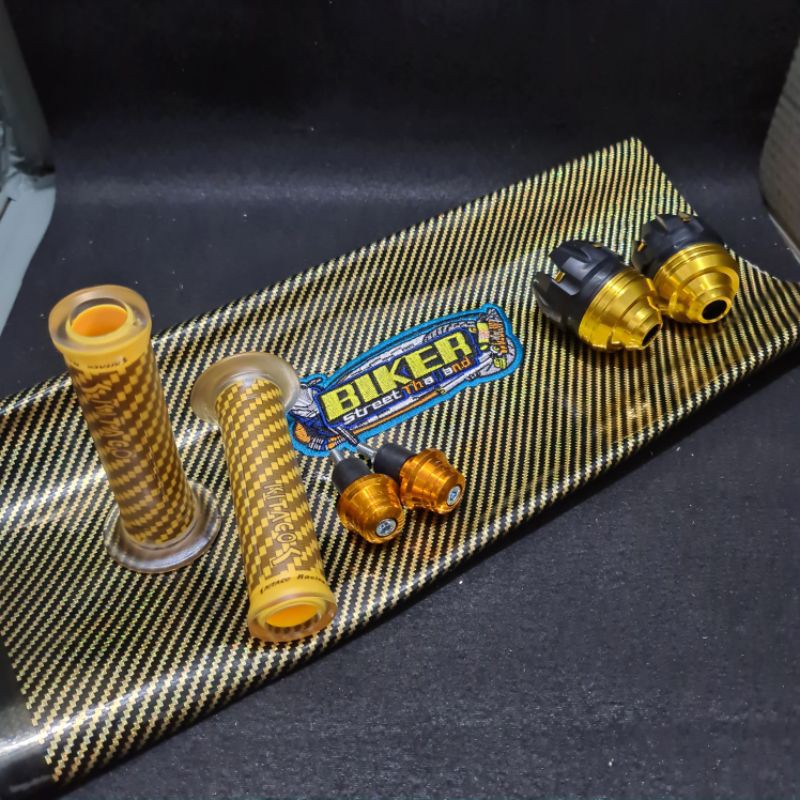 Paket kulit jok karbon / Grip karbon / jalu as gold / jalu stang gold