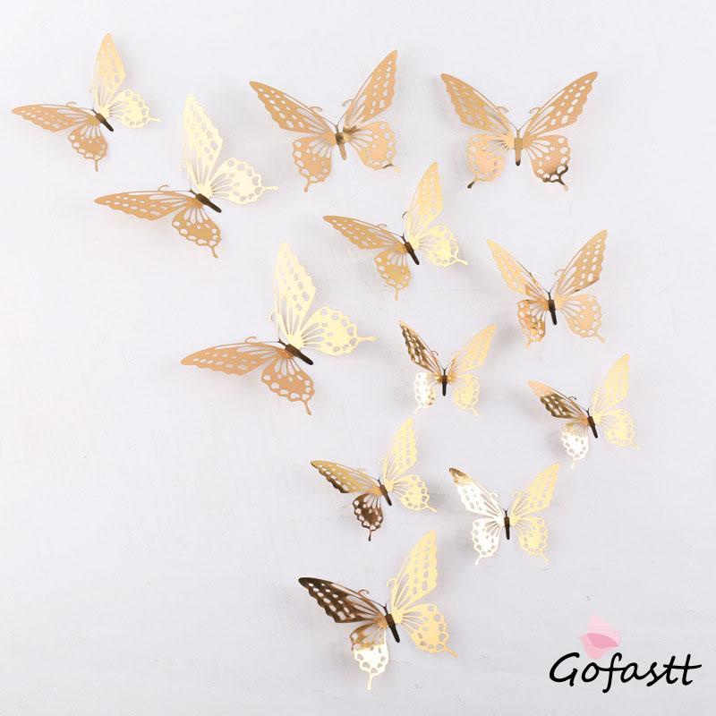 【COD】12pcs Stiker Dinding Desain Kupu-Kupu Hollow 3D Untuk Dekorasi Pesta Pernikahan Butterfly G