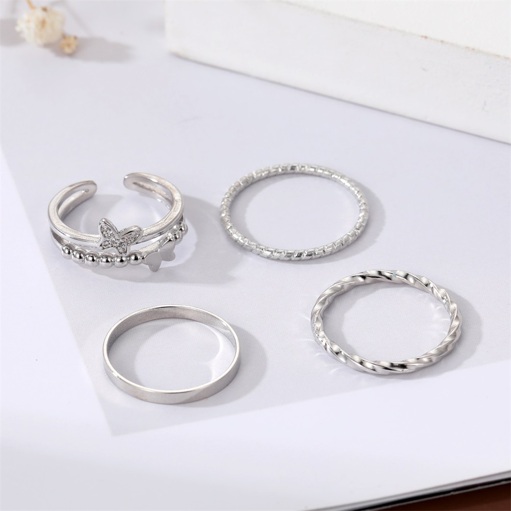 Set Cincin Knuckle Midi Model Terbuka Adjustable Desain Kupu-Kupu Gaya Punk Untuk Wanita