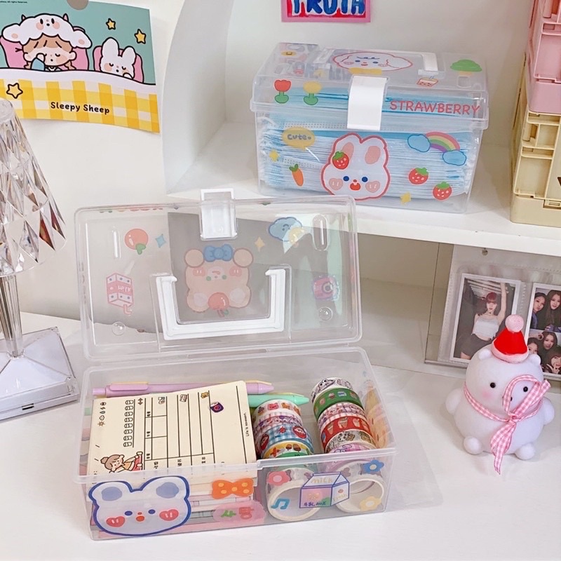 transparent storage box organizer box with handle kotak penyimpanan barang dengan pegangan multifunction box accessories organizer