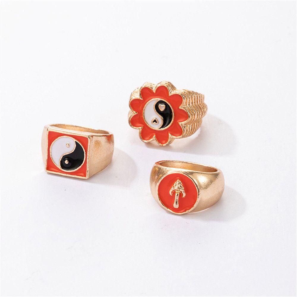 Nanas 3Pcs Cincin Jari Wanita Love Hati Yin Yang Enamel