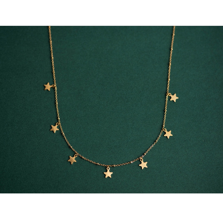 Stainless steel emas tipis rantai Eropa dan Amerika bintang kecil liontin kalung 14K tungku emas ker