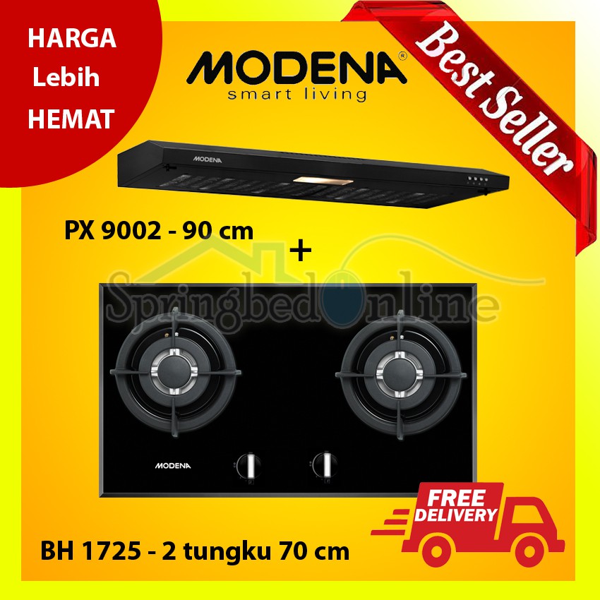 Modena Kompor Tanam + Cooker Hood - Harga Paket Lebih Hemat BH 1725 2 Tungku 70 Cm + PX 9002 90cm