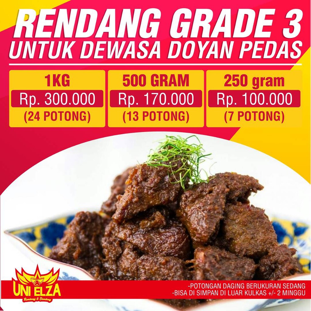 

Rendang Hitam UniElza Daging Sapi Masakan Padang Asli Murah Sehat Pedas Awet Enak